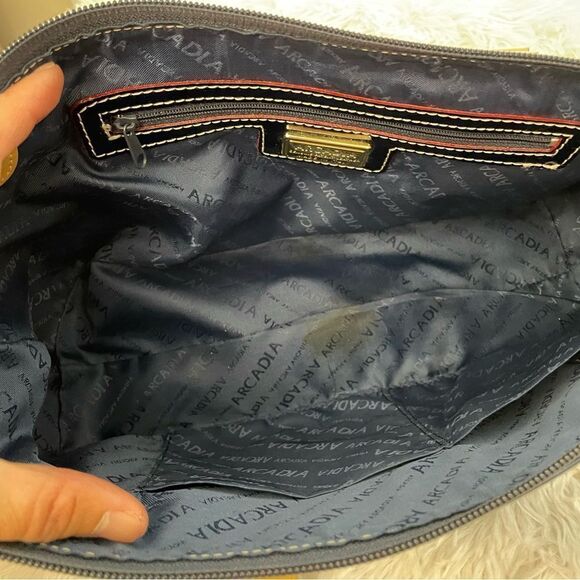 ARCADIA Electric Blue Shoulder HandBag, Shiny Leather zip top closure - Picture 7 of 8